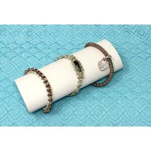 3 Bracelets - Beaded With Heart Charm, Wire wrapped gemstone,‎ & Layerd Beads.